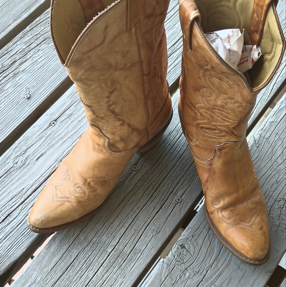 Tan Leather Cowboy Heeled Boots